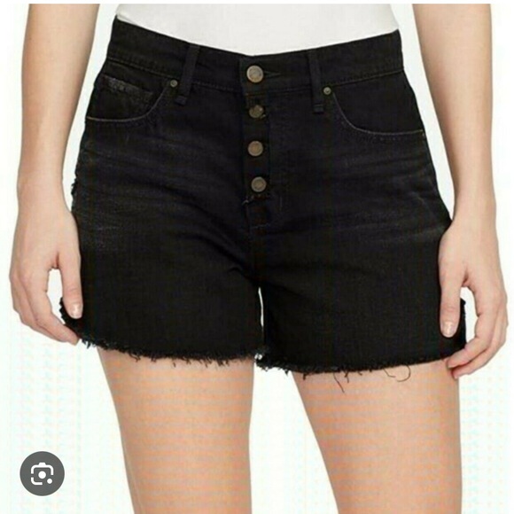 William Rast Faded Black High Rise Distressed Button Fly Denim Shorts - Picture 1 of 7